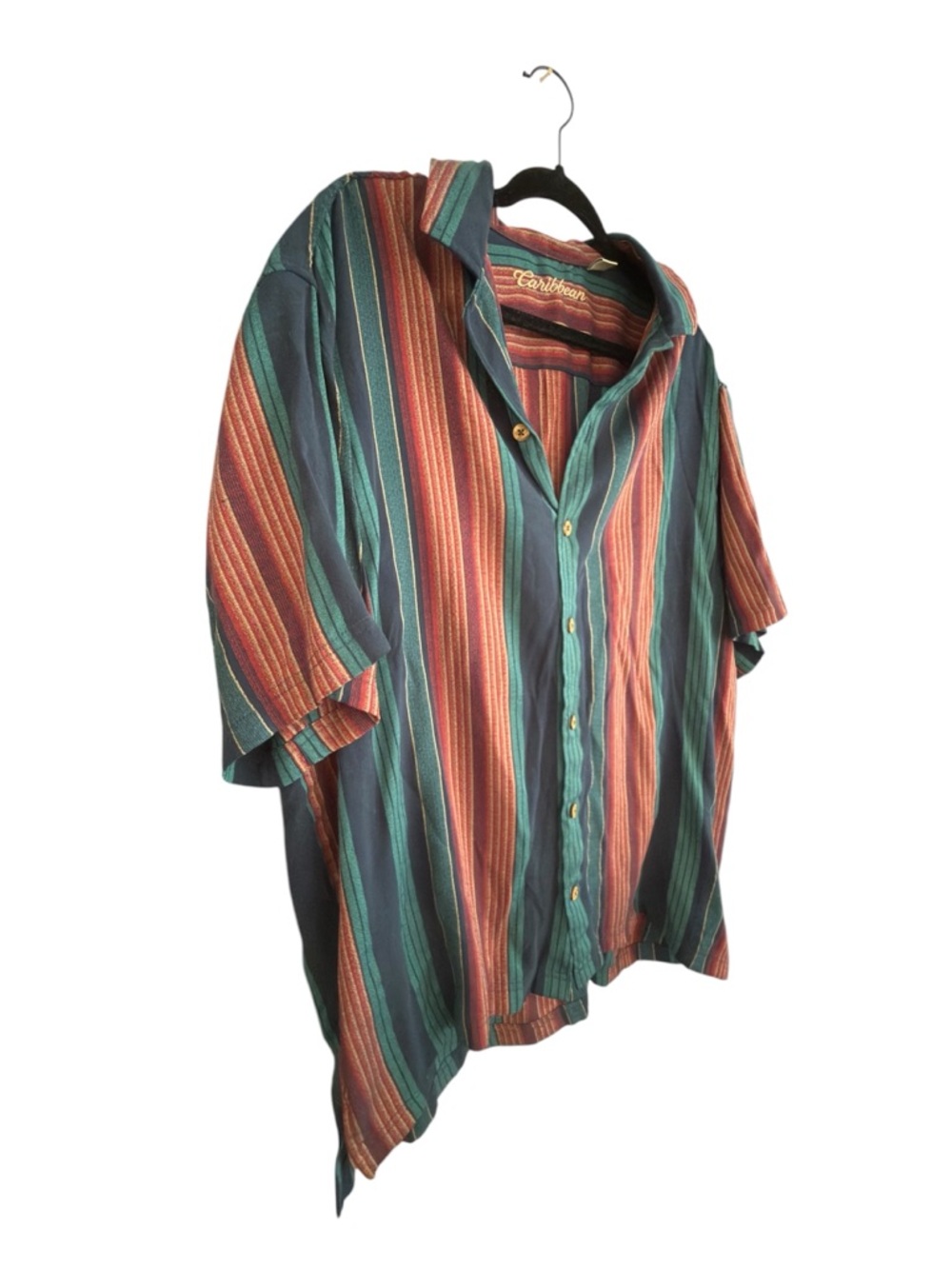Men’s XL Striped Button Up Caribbean Short Sleeve Shirt - Picture 2 of 5